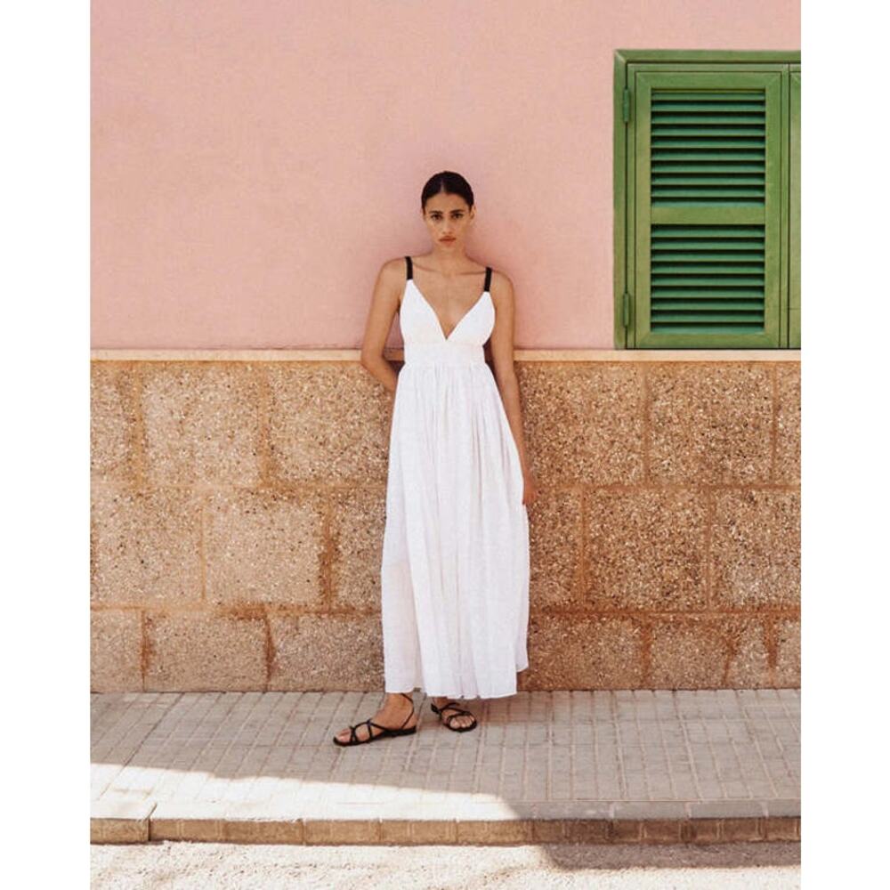 Three Graces London Selma Textured Resort Maxi Dress White Black US 6 UK 10
